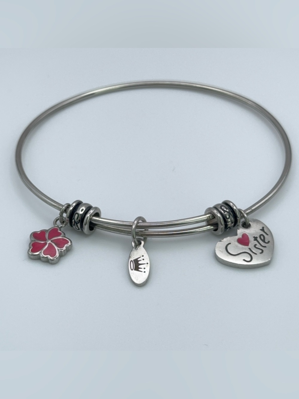 Connections Hallmark "Sister" Stainless Steel Charm Bangle Bracelet